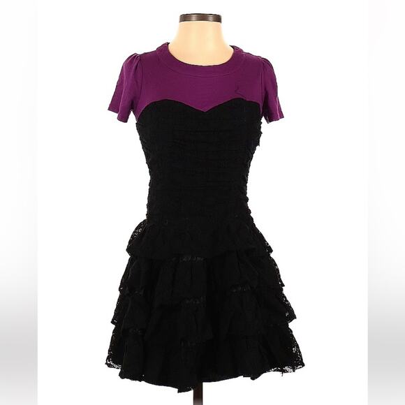 Twelve by Twelve crochet ruffle little black cocktail party dress, small - Picture 1 of 9